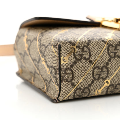 Gucci GG Supreme Monogram Calfskin Horsebit Print Mini Padlock Top Handle Shoulder Bag Beige Ebony Light Pink 9 of 12