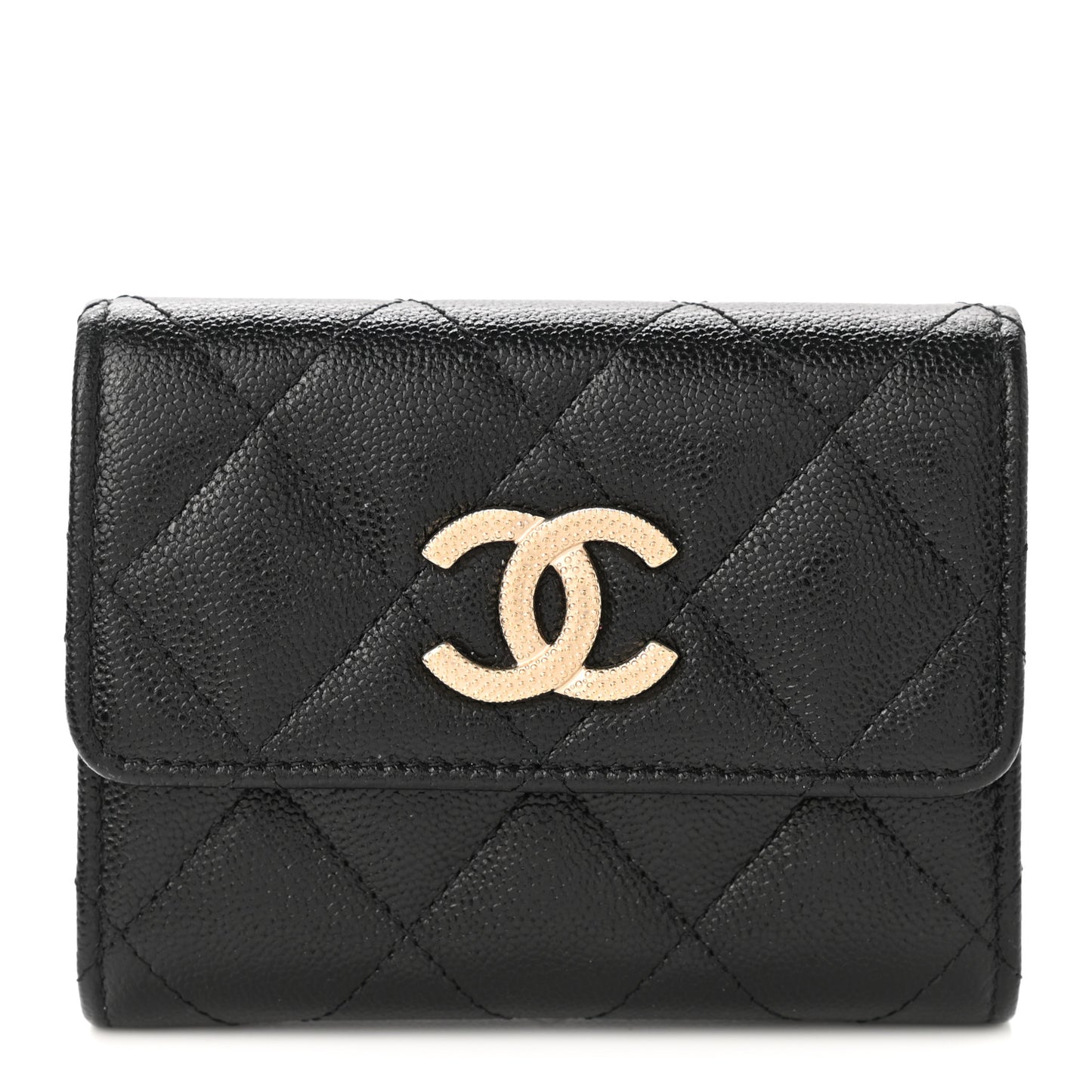 Shiny Caviar Quilted Studded CC Flap Card Holder Black