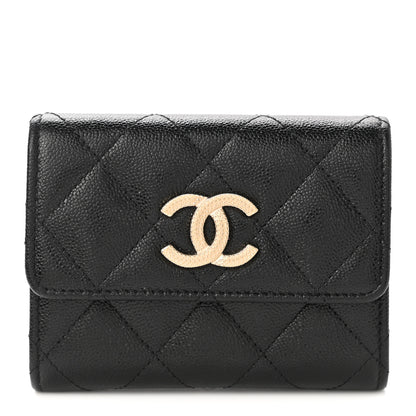 Chanel Shiny Caviar Quilted Studded CC Flap Card Holder Black 1 of 9