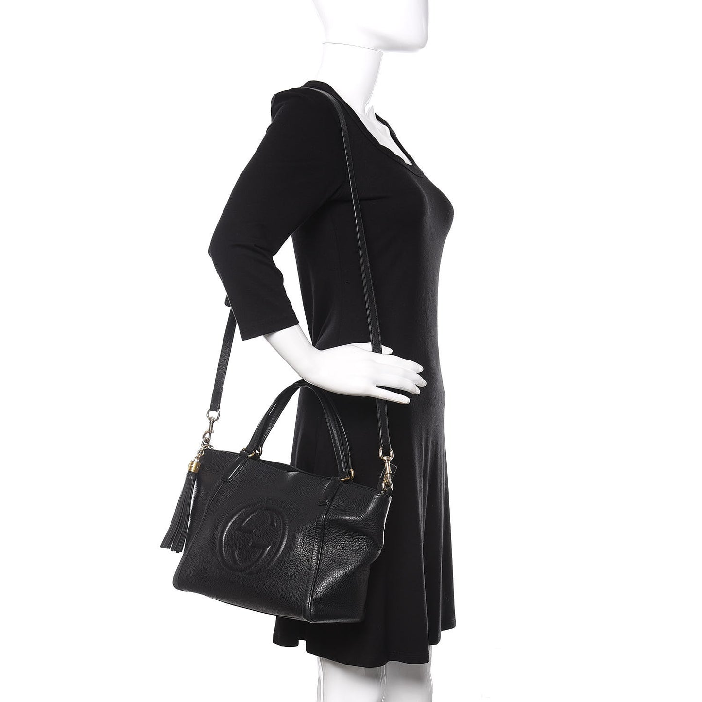 Pebbled Calfskin Small Soho Top Handle Bag Black