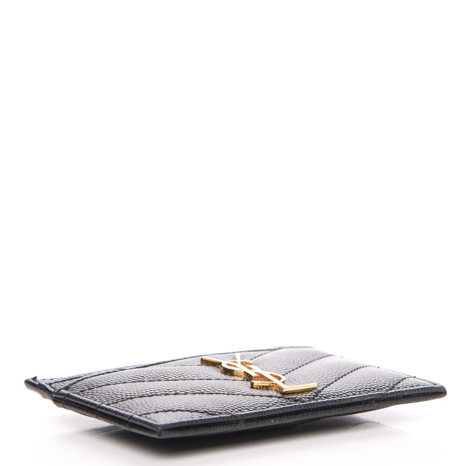 Saint Laurent Grain De Poudre Matelasse Chevron Monogram Credit Card Case Black 4 of 11
