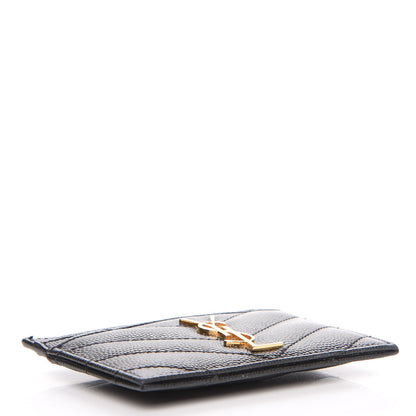 Saint Laurent Grain De Poudre Matelasse Chevron Monogram Credit Card Case Black 4 of 11