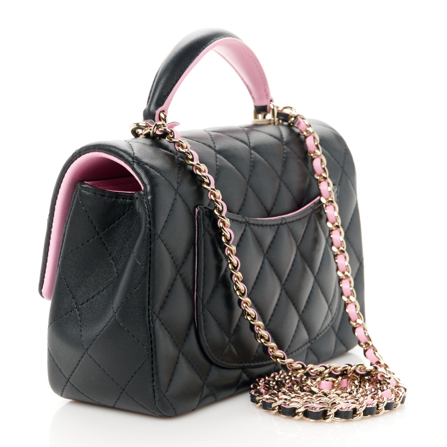 Lambskin Quilted Bi-Color Mini Top Handle Rectangular Flap Black Lilac