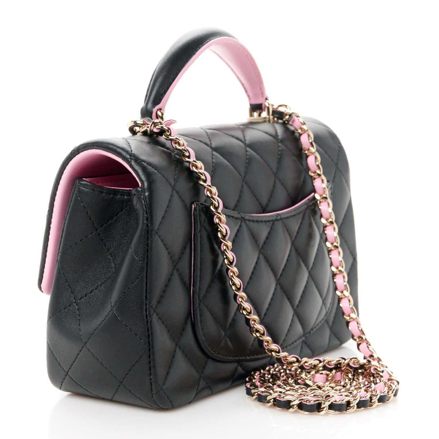 Chanel Lambskin Quilted Bi-Color Mini Top Handle Rectangular Flap Black Lilac 3 of 11