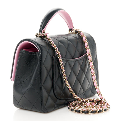 Chanel Lambskin Quilted Bi-Color Mini Top Handle Rectangular Flap Black Lilac 3 of 11