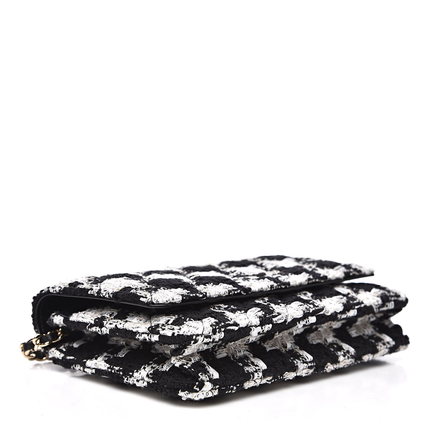 Tweed Quilted Wallet On Chain WOC Black Ecru White