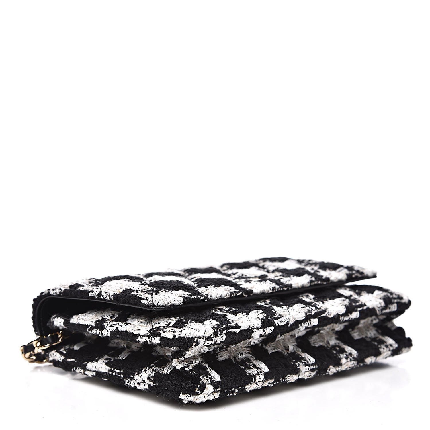 Chanel Tweed Quilted Wallet On Chain WOC Black Ecru White 4 of 11
