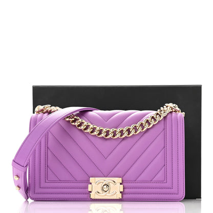 Chanel Lambskin Chevron Quilted Medium Boy Flap Purple 11 of 11