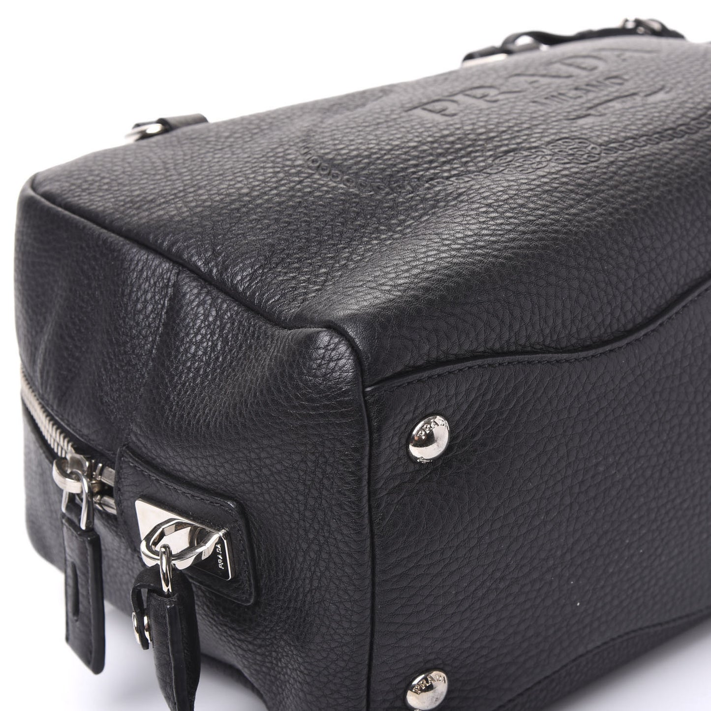 Vitello Daino Embossed Logo Bowler Black