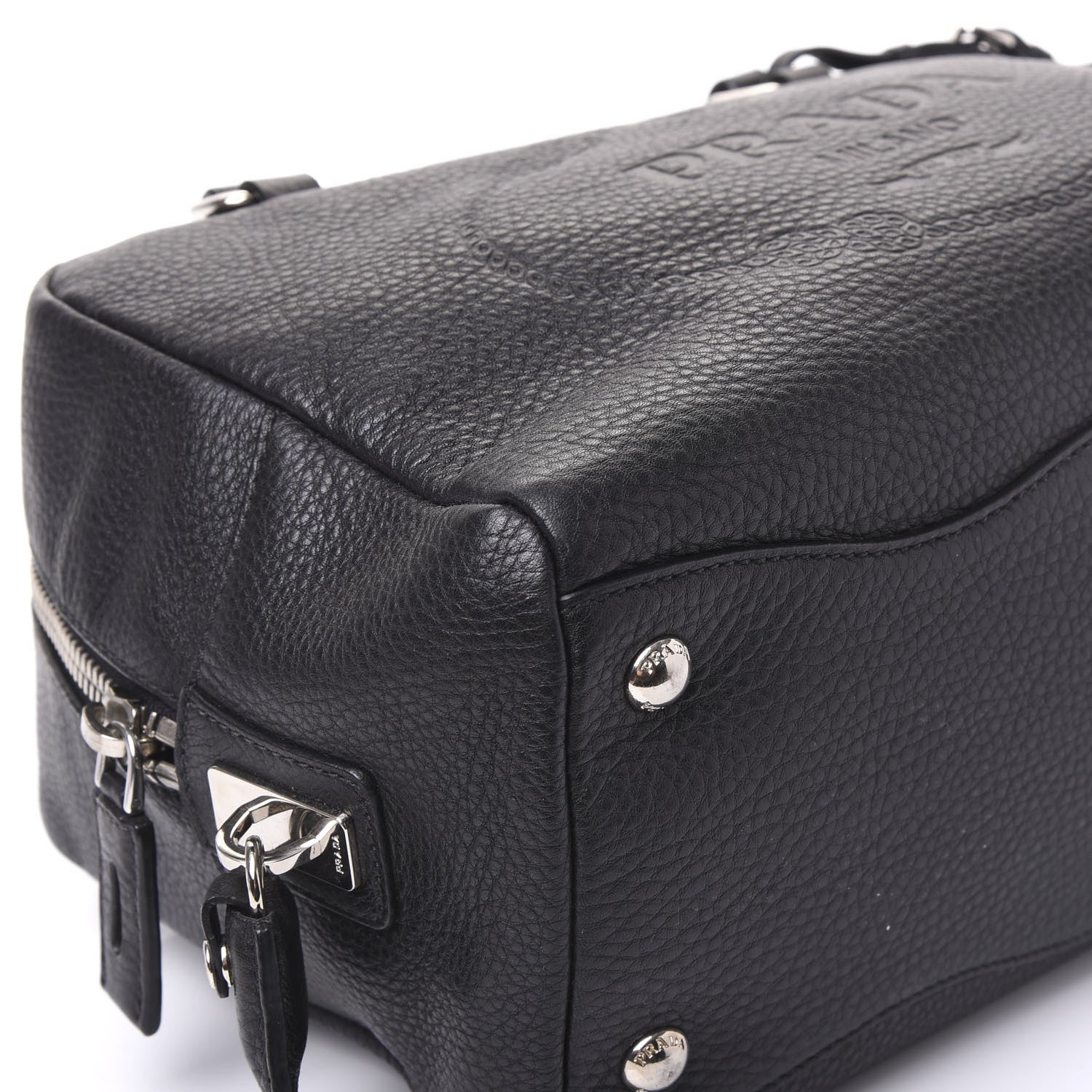 Prada Vitello Daino Embossed Logo Bowler Black 7 of 12