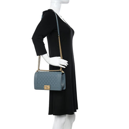 Chanel Caviar Quilted Medium Boy Flap Blue 2 of 17