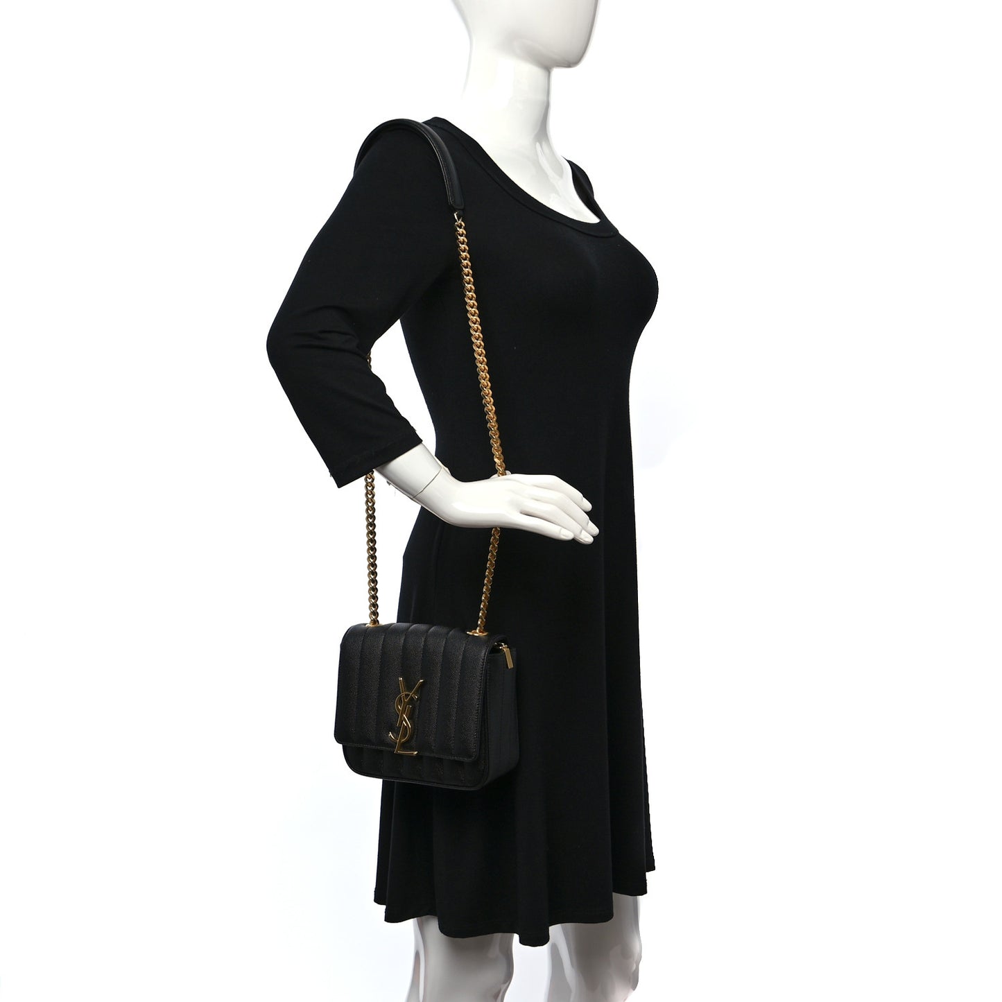Grain De Poudre Matelasse Monogram Small Vicky Chain Bag Black