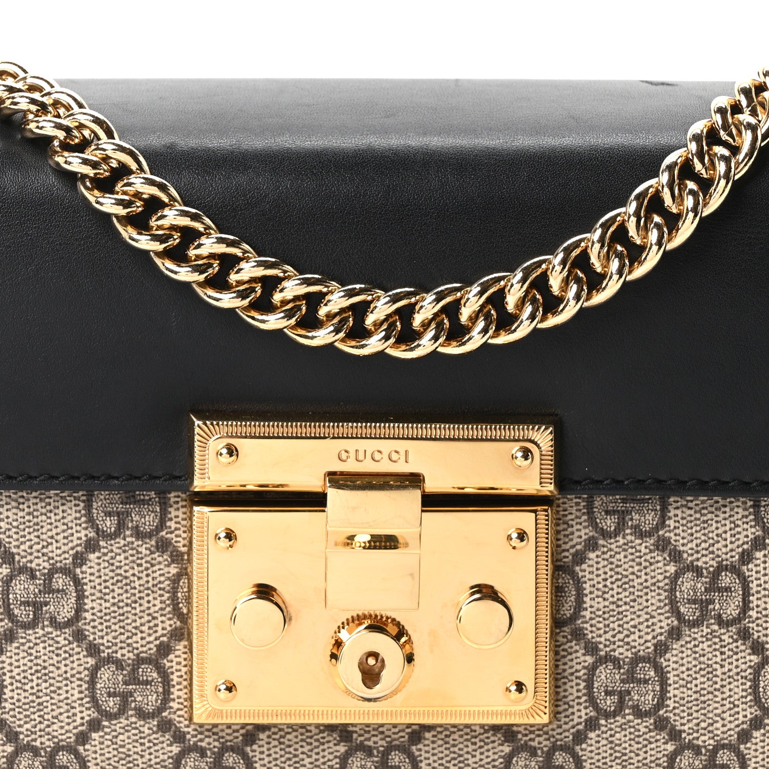Gucci GG Supreme Monogram Calfskin Small Padlock Shoulder Bag Beige Black Cuir 8 of 10