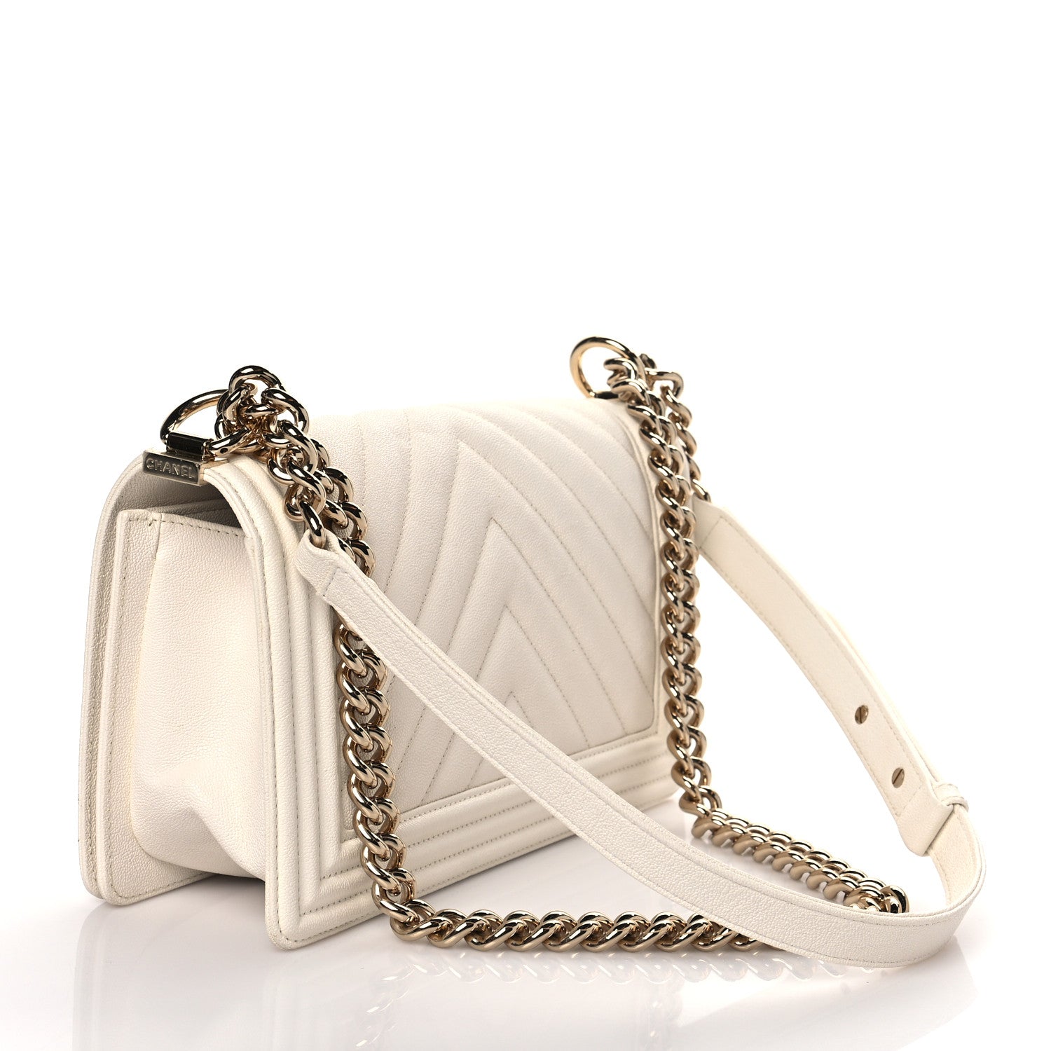 Chanel Caviar Chevron Quilted Medium Boy Flap Light Beige 3 of 10