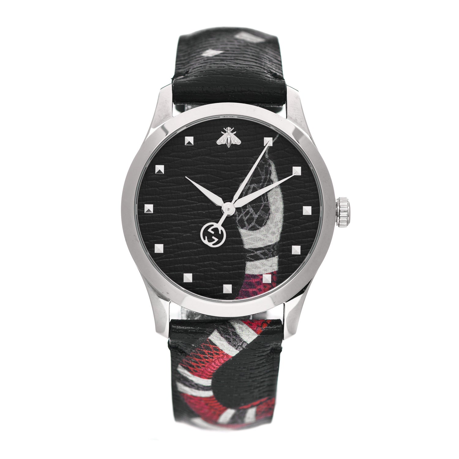 Gucci Stainless Steel Calfskin 38mm Le Marche Des Merveilles Snake Quartz Watch Black 1 of 5