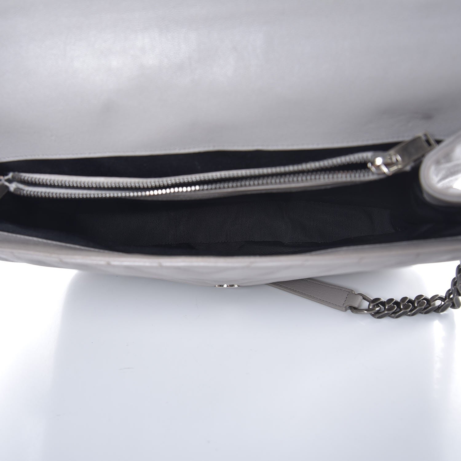 Saint Laurent Sheepskin Matelasse Chevron Monogram Large College Satchel Light Grey 5 of 14