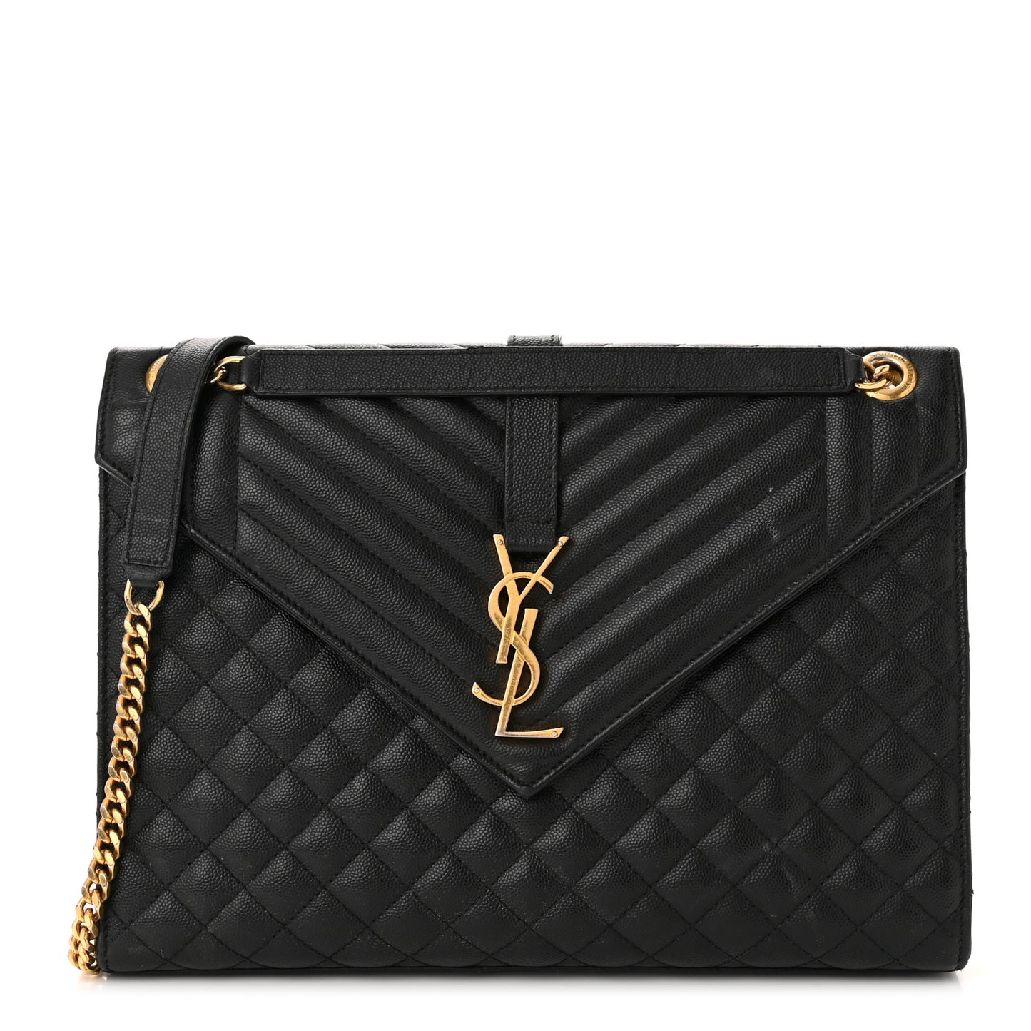 Grain De Poudre Textured Mixed Matelasse Large Triquilt Monogram Satchel Black