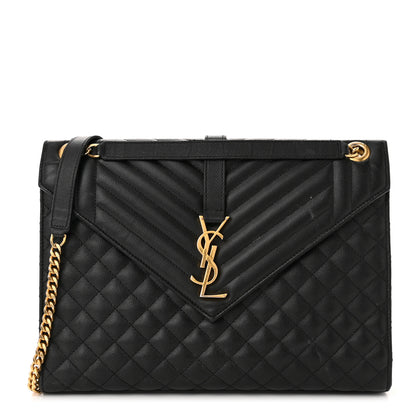 Saint Laurent Grain De Poudre Textured Mixed Matelasse Large Triquilt Monogram Satchel Black 1 of 16