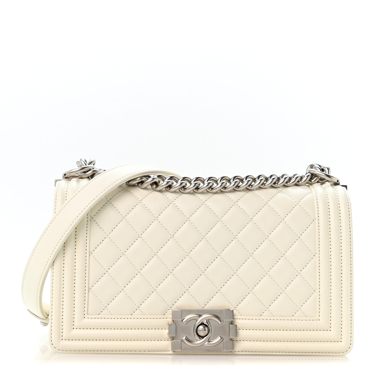 Lambskin Quilted Medium Boy Flap White