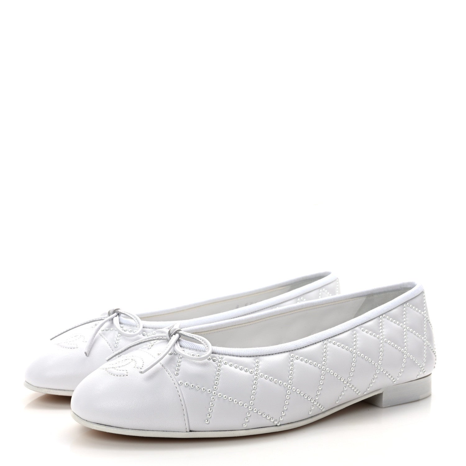 Chanel Lambskin Pearl Embroidered Quilted Cap Toe Ballerina Flats 38.5 White 3 of 9