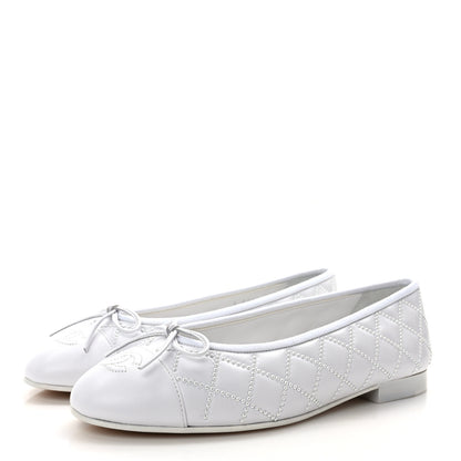 Chanel Lambskin Pearl Embroidered Quilted Cap Toe Ballerina Flats 38.5 White 3 of 9