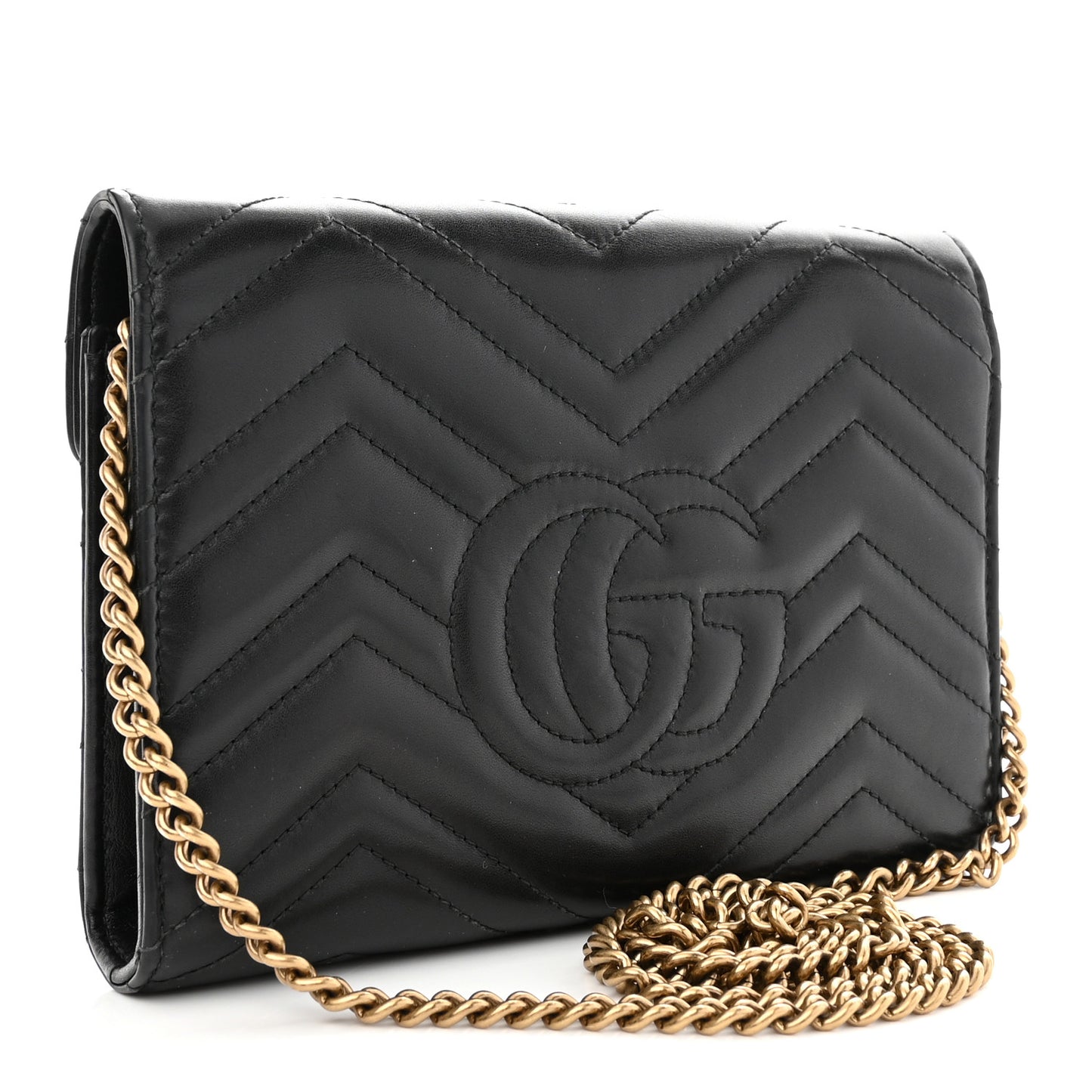 Calfskin Matelasse GG Marmont Chain Wallet Black