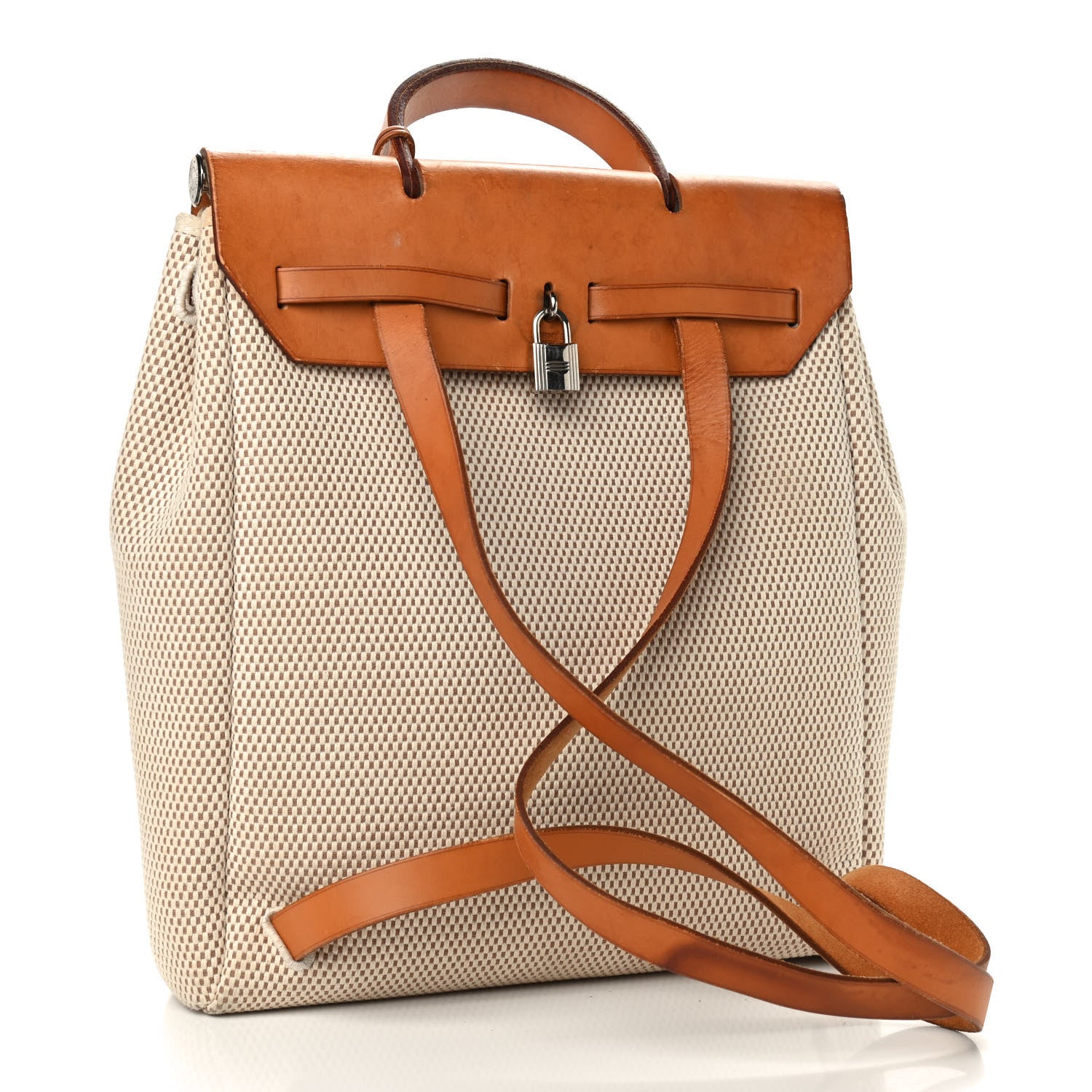 Hermes Toile Vache Calfskin Herbag 30 PM Backpack Natural 3 of 10