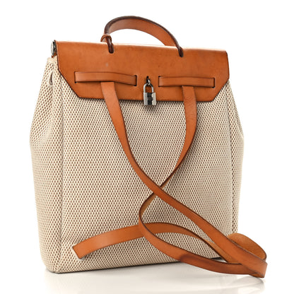 Hermes Toile Vache Calfskin Herbag 30 PM Backpack Natural 3 of 10