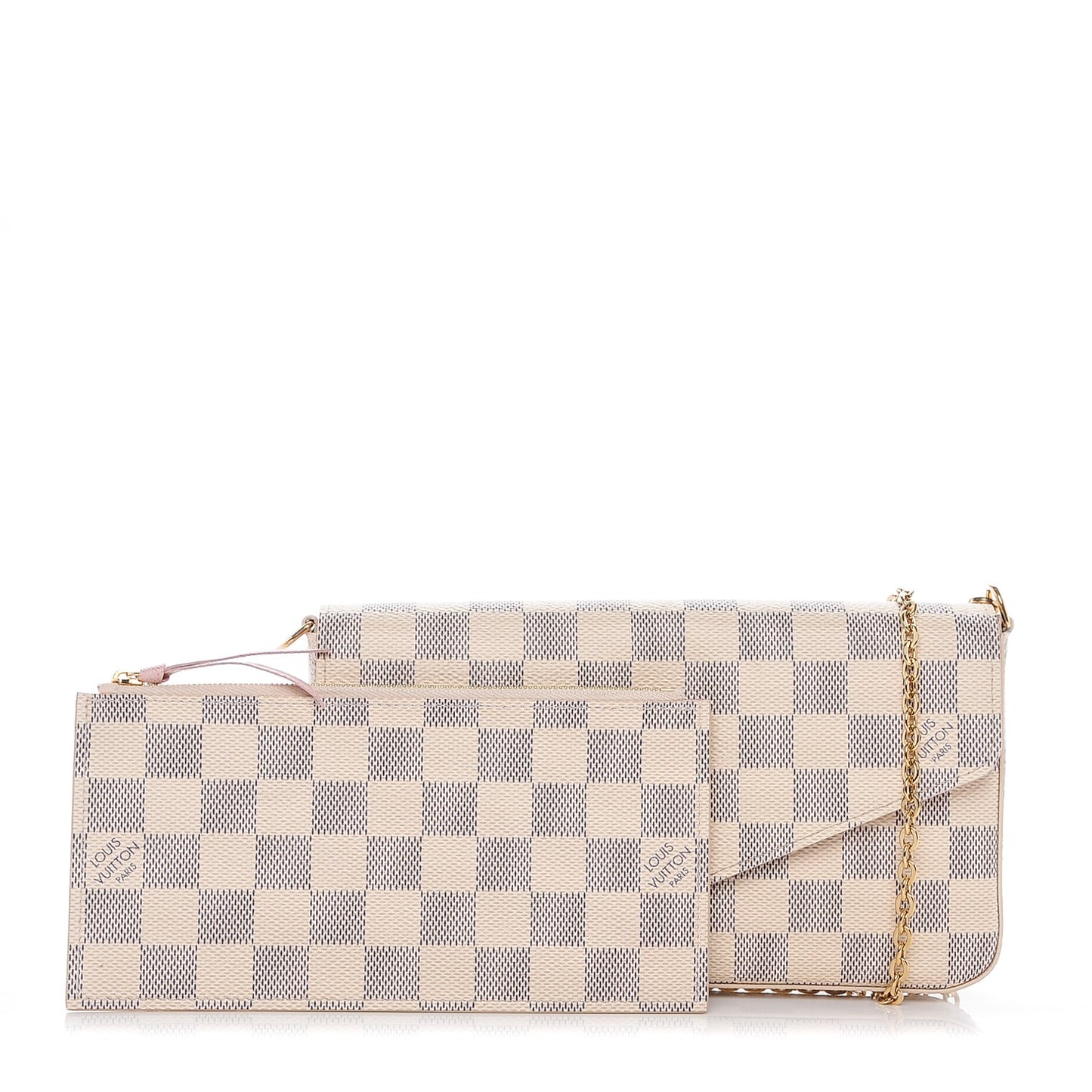 Damier Azur Pochette Felicie Chain Wallet Rose Ballerine