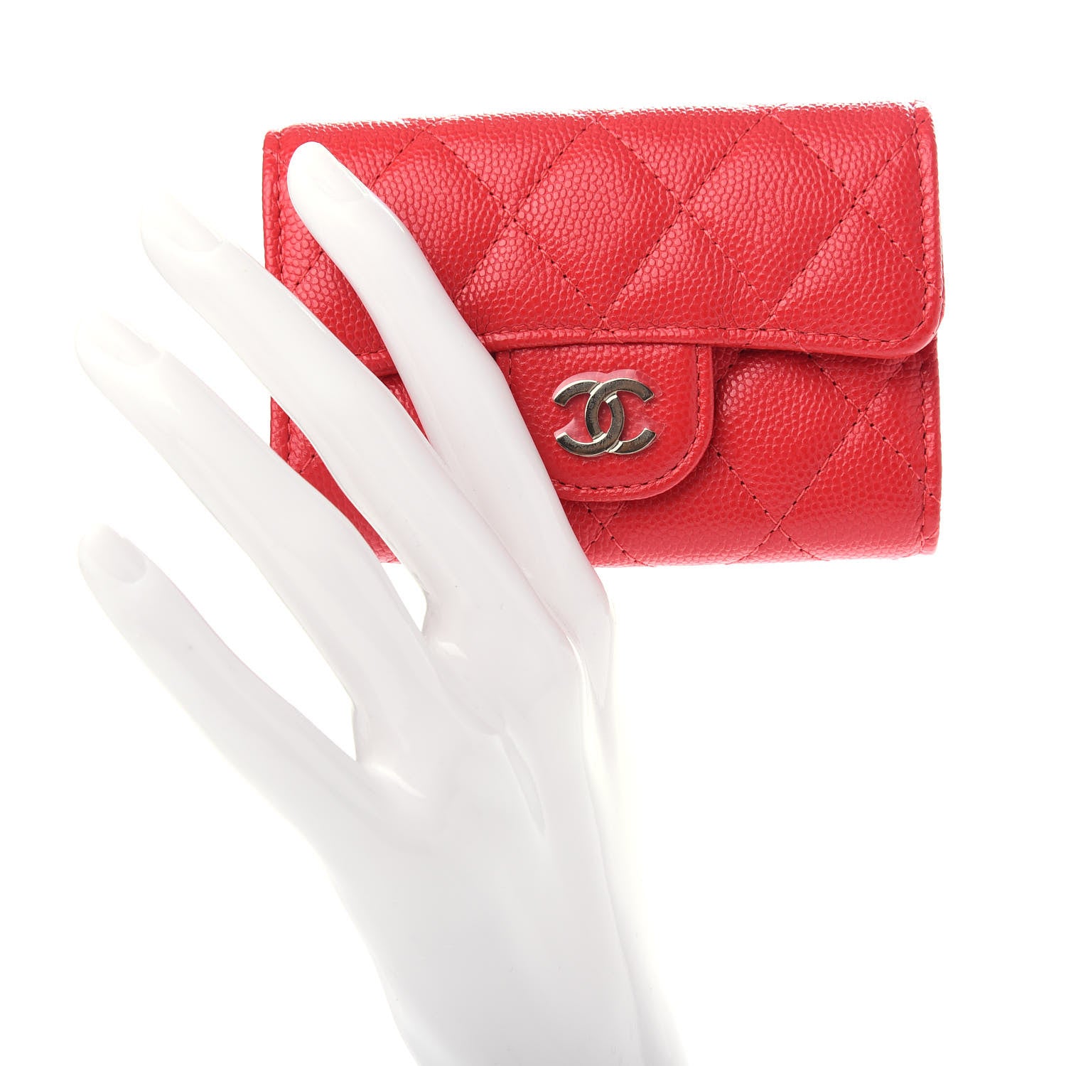 Chanel Caviar Quilted Classic 4 Key Holder Wallet Red 2 of 9