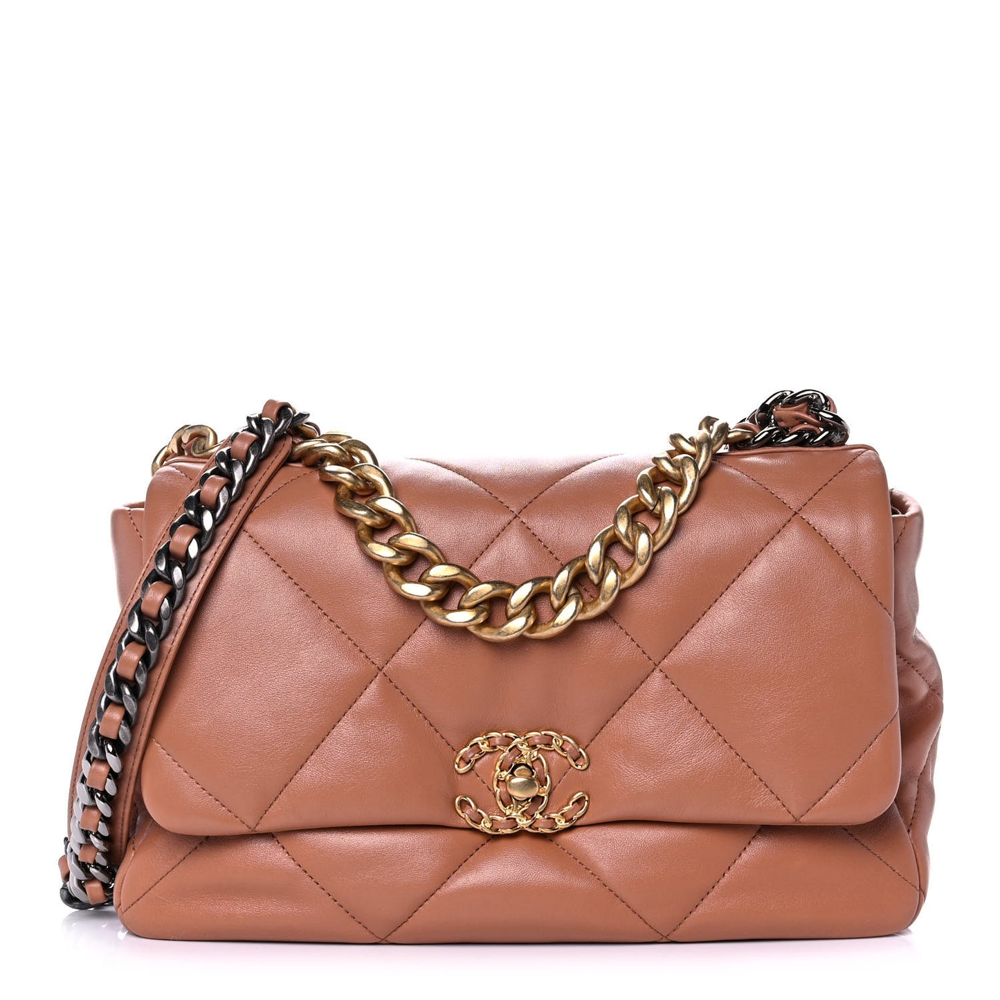 Lambskin Quilted Large Chanel 19 Flap Brown