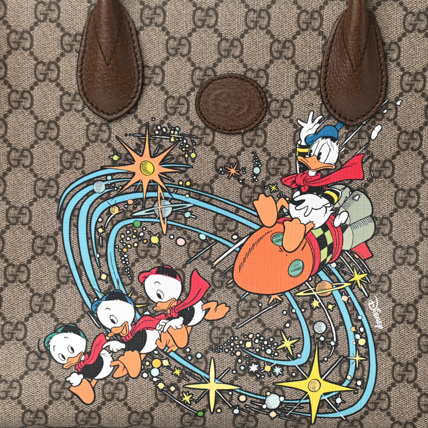 X DISNEY GG Supreme Monogram Donald Duck Retro Interlocking G Tote Bag Beige Multicolor New Acero