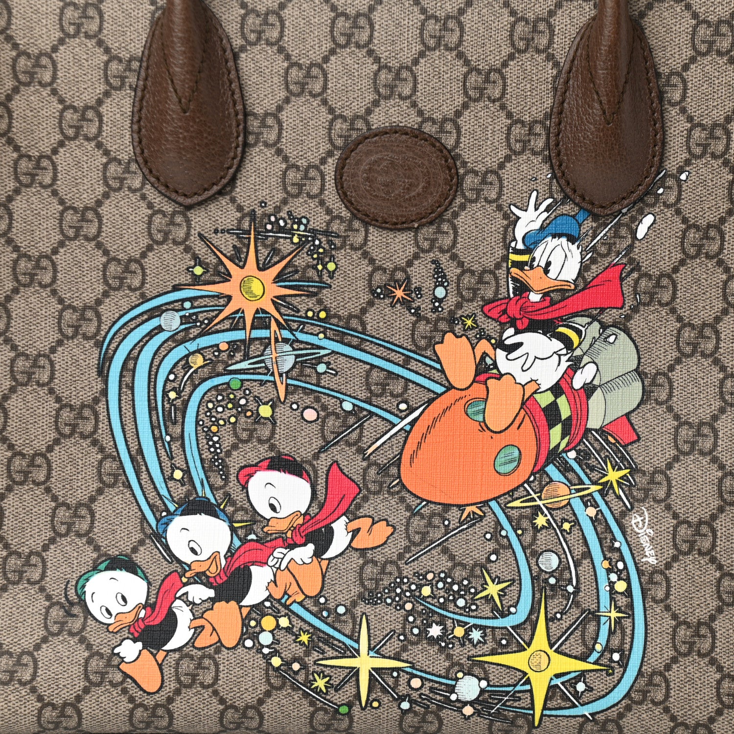 Gucci X DISNEY GG Supreme Monogram Donald Duck Retro Interlocking G Tote Bag Beige Multicolor New Acero 8 of 10