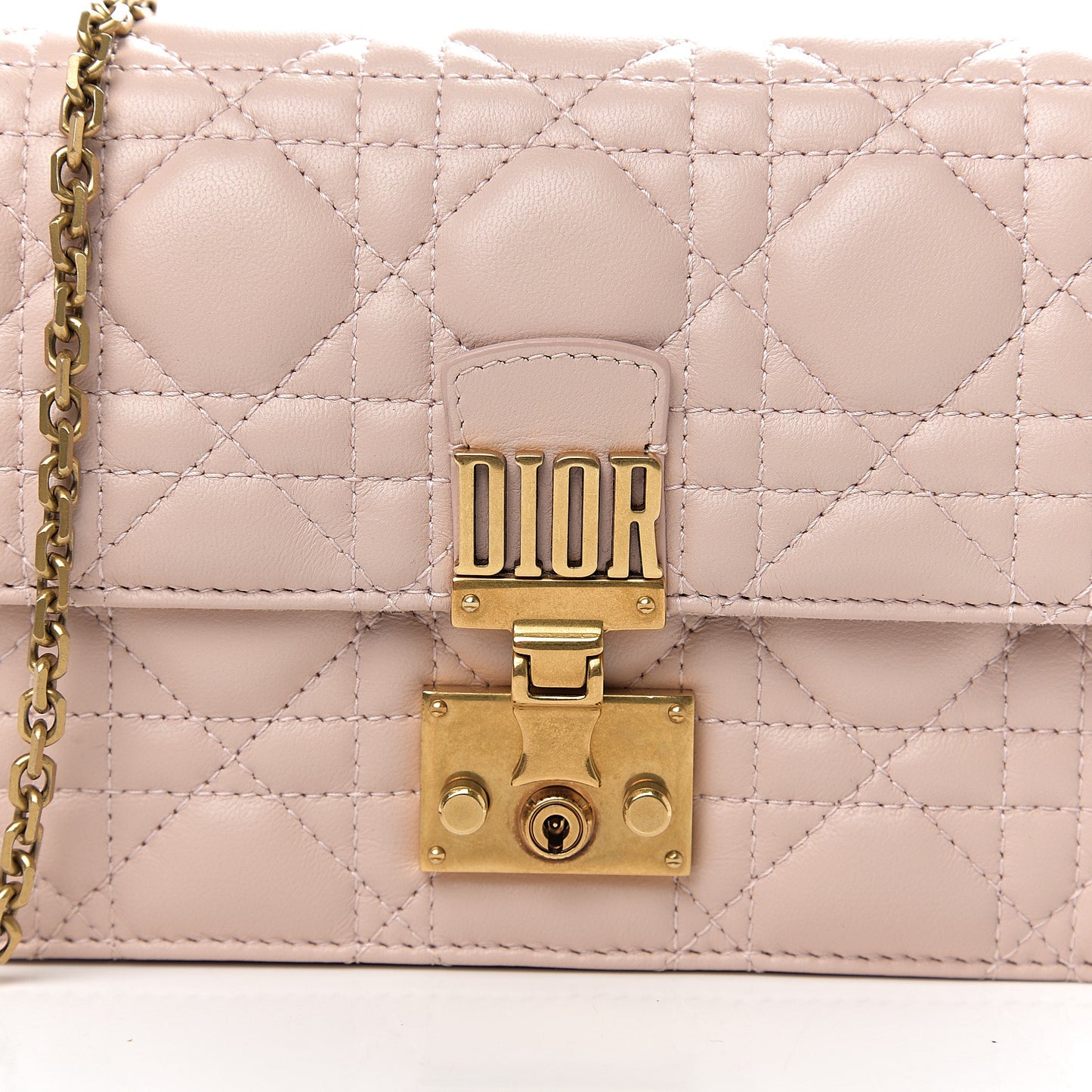 Lambskin Cannage Dioraddict Wallet on Chain Clutch Rose Poudre
