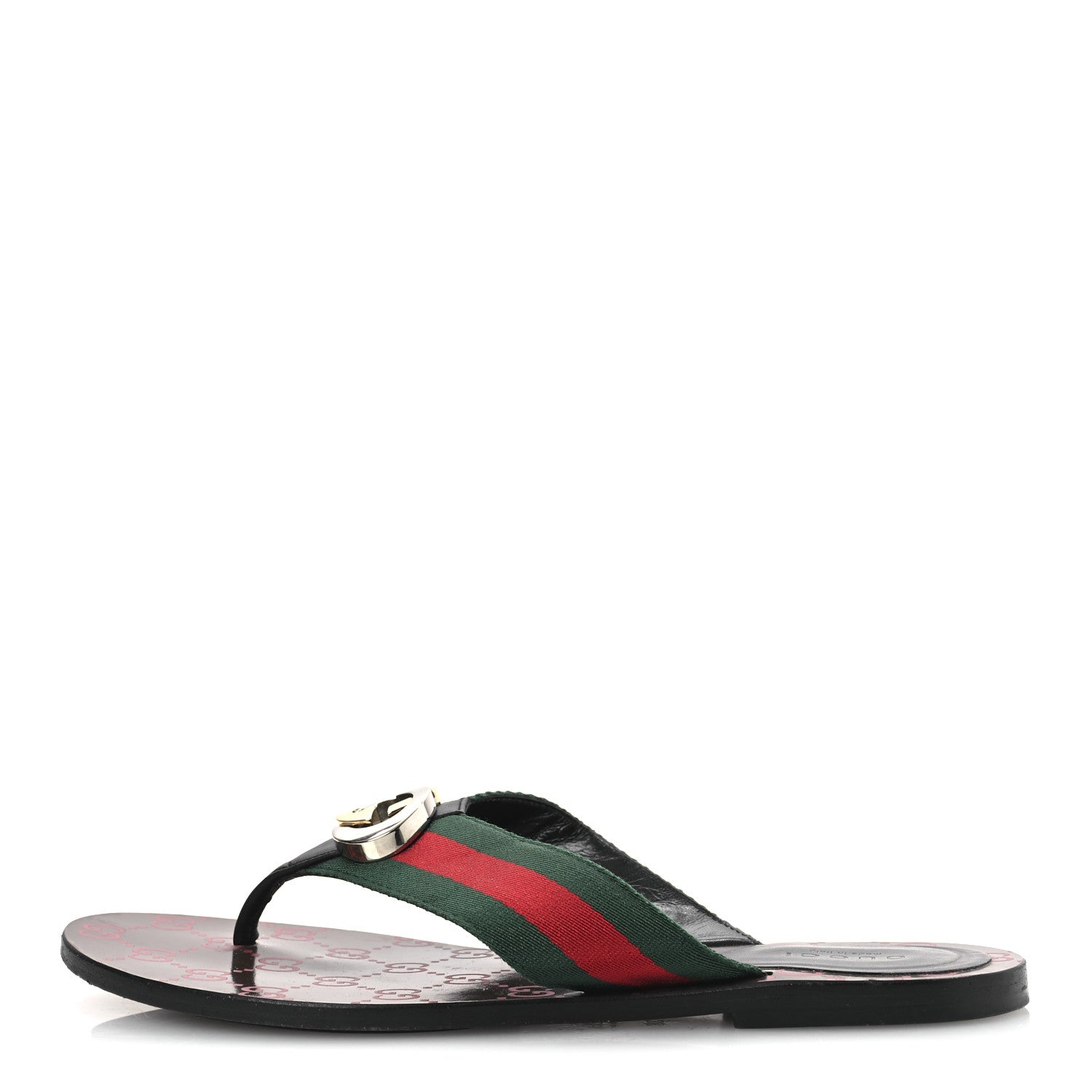 Gucci Nylon Calfskin Web GG Monogram Womens Thong Sandals 38 Green Red Cocoa 1 of 12