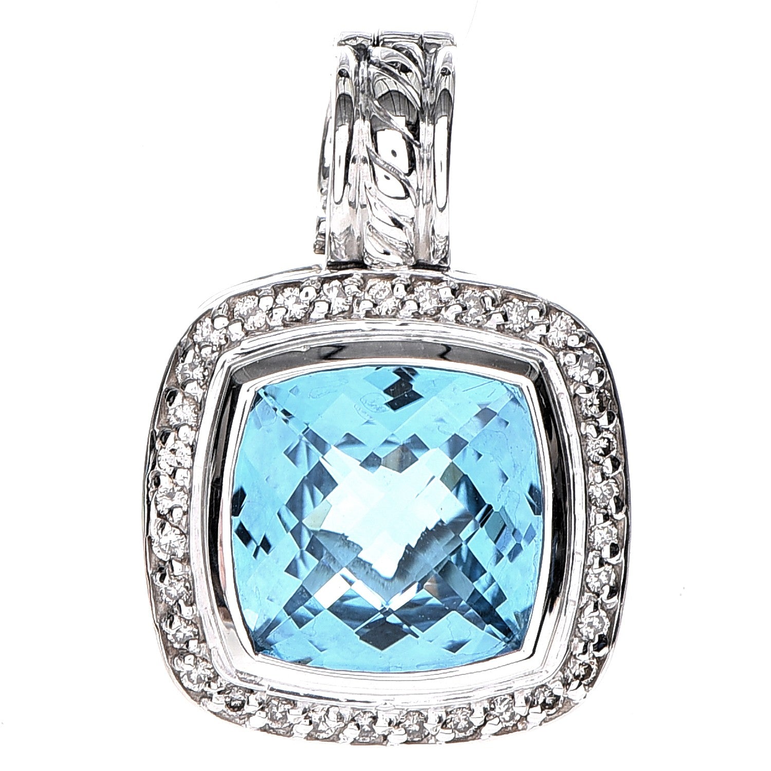 David Yurman Sterling Silver Diamond Blue Topaz 11mm Albion Enhancer Pendant 1 of 4