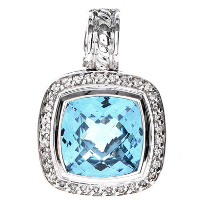 David Yurman Sterling Silver Diamond Blue Topaz 11mm Albion Enhancer Pendant 1 of 4