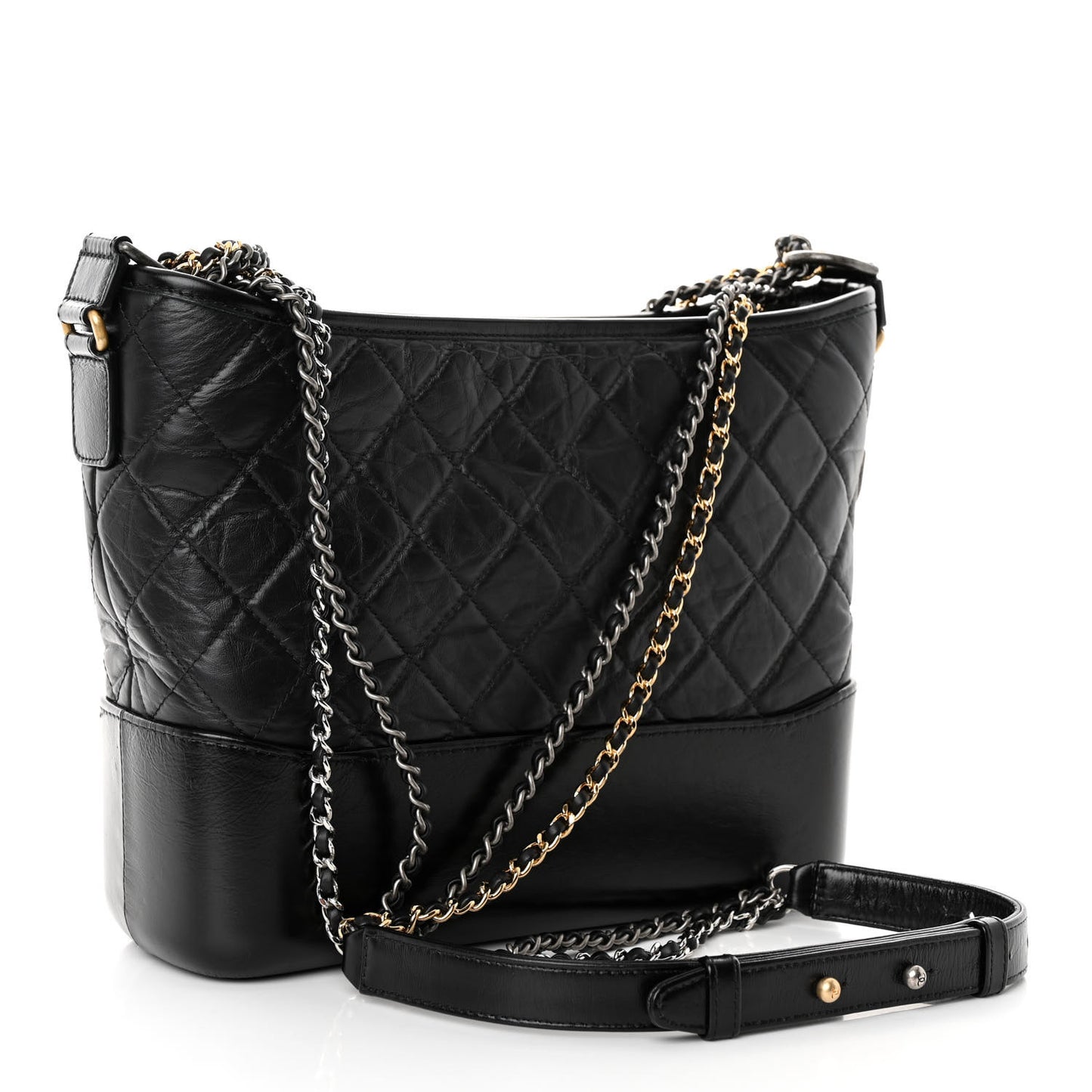 Aged Calfskin Quilted Medium Gabrielle Hobo Black