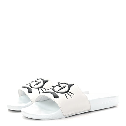 Gucci Nappa Interlocking G Cat Womens Pursuit Slide Sandals 37 Great White 3 of 7