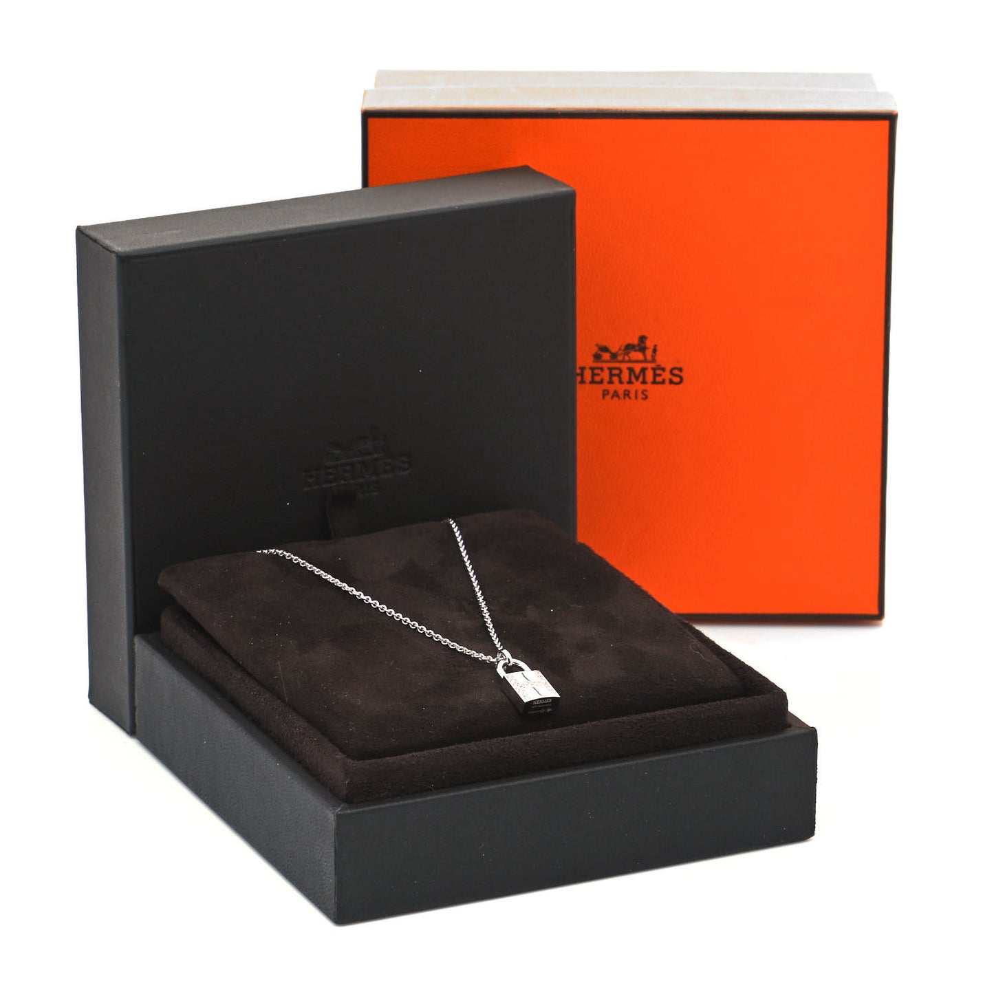 18K White Gold Diamond Amulettes Cadenas Pendant Necklace