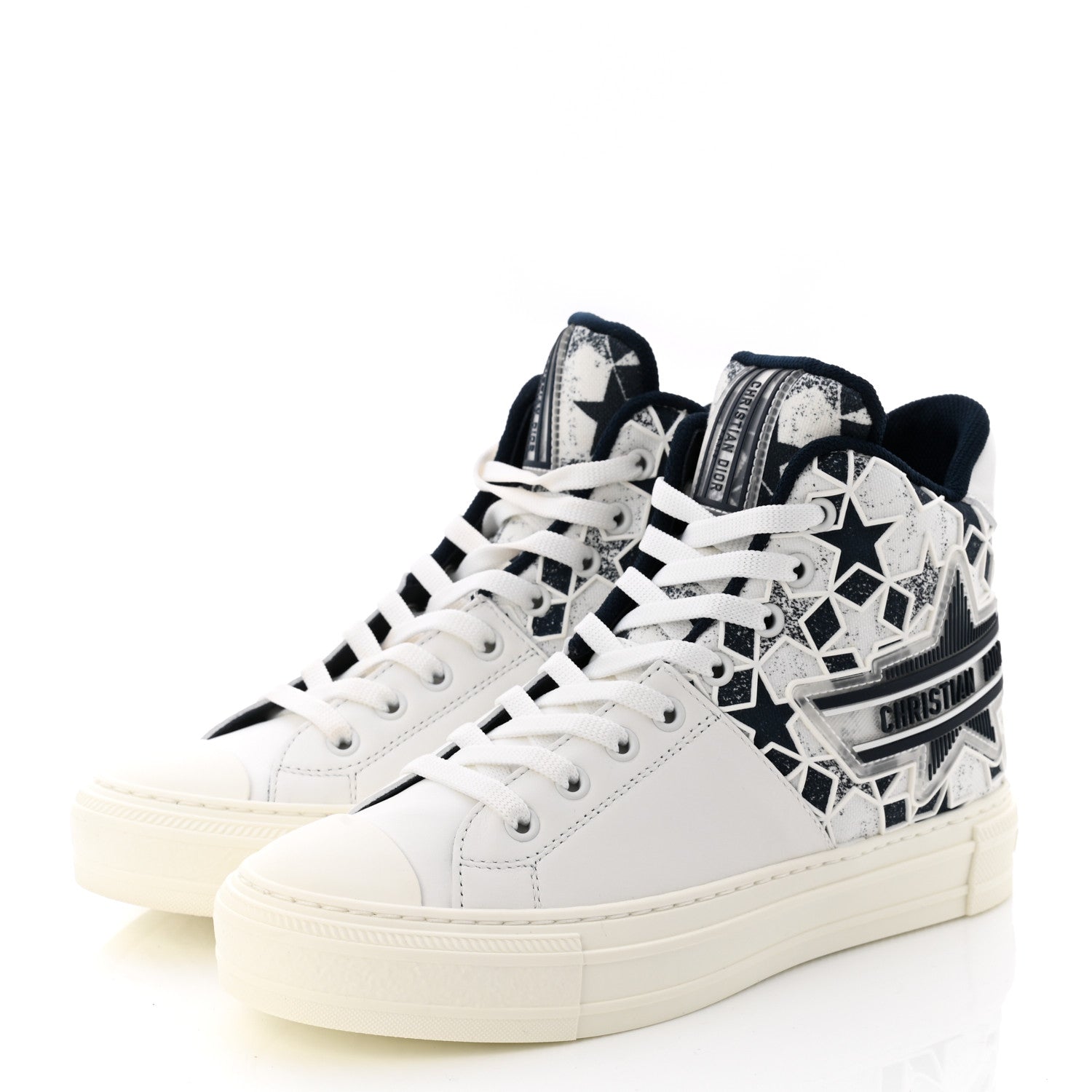 Christian Dior Canvas Embroidered Womens Walk'n' Dior Star High Top Sneakers 37.2 White Navy 3 of 9