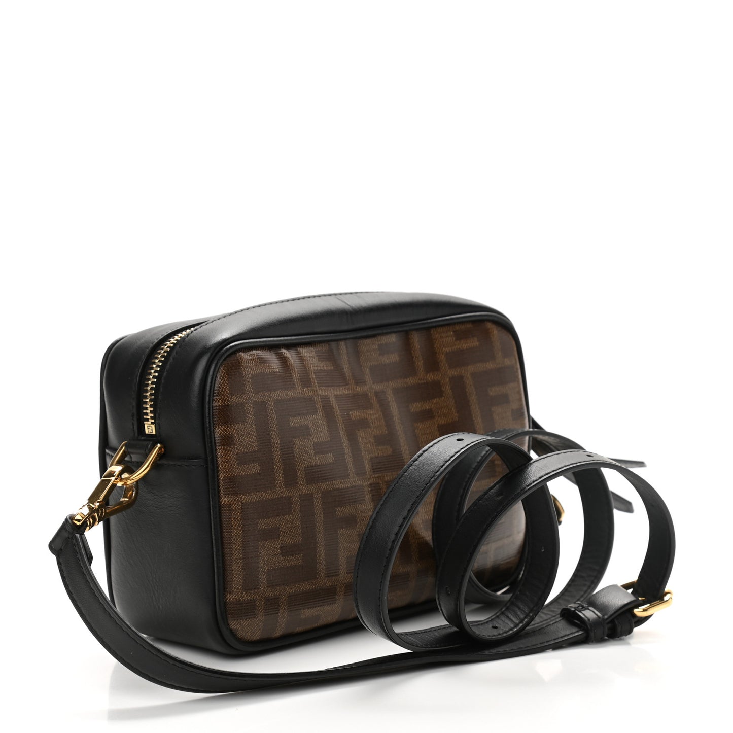 Glazed Fabric Vitello Century FF 1974 Stamp Patch Mini Camera Case Mogano Panna Black