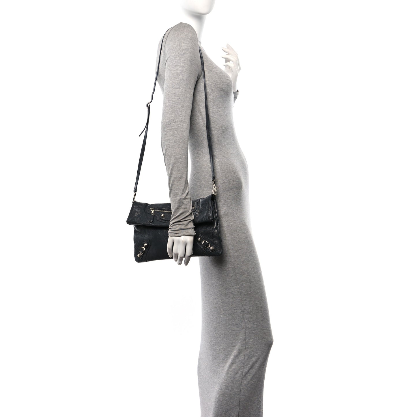 Agneau Giant 12 Silver Hardware Envelope Strap Clutch  Gris Fossile