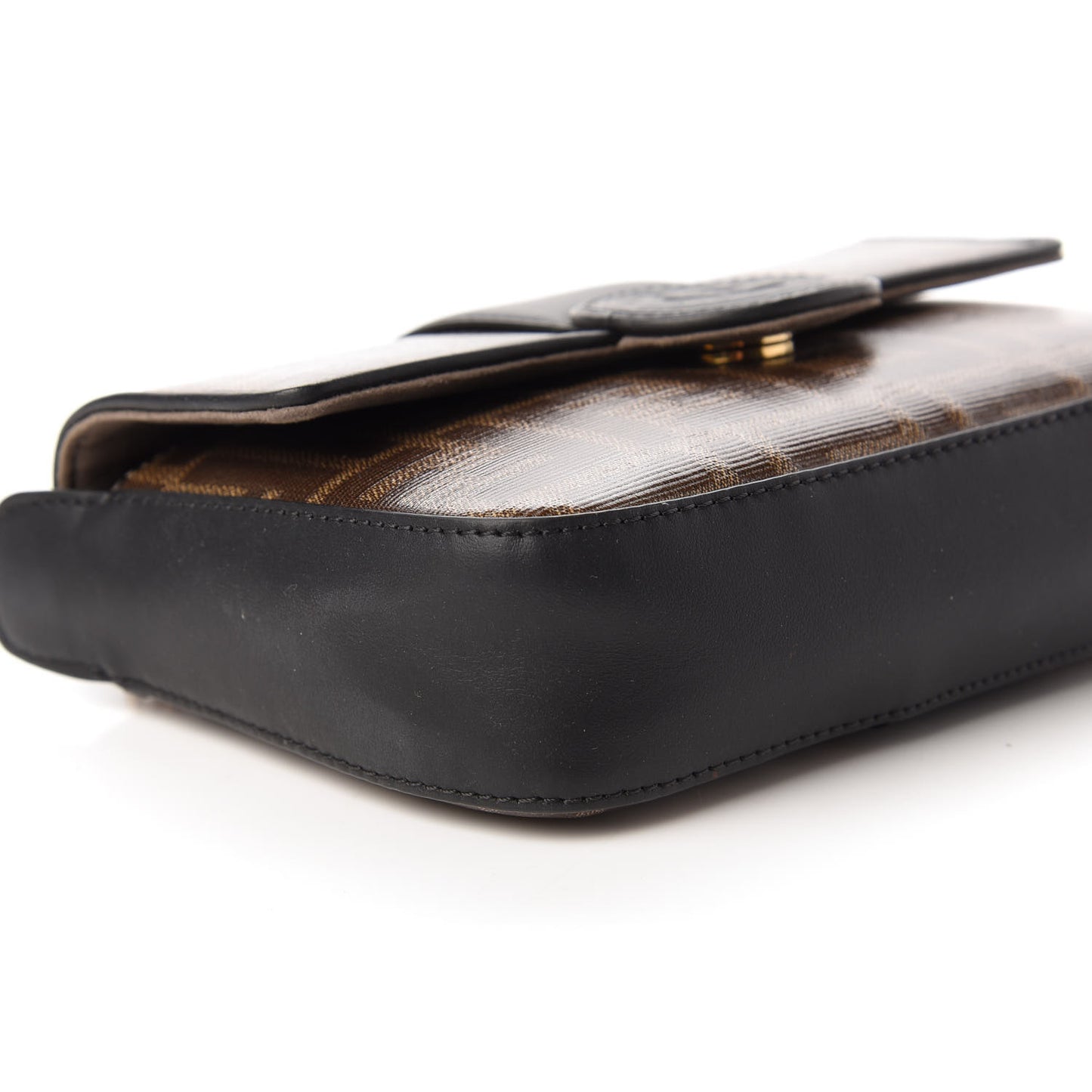Glazed Fabric Vitello Century FF 1974 Stamp Patch Mini Double F Crossbody Bag Mogano Panna Black