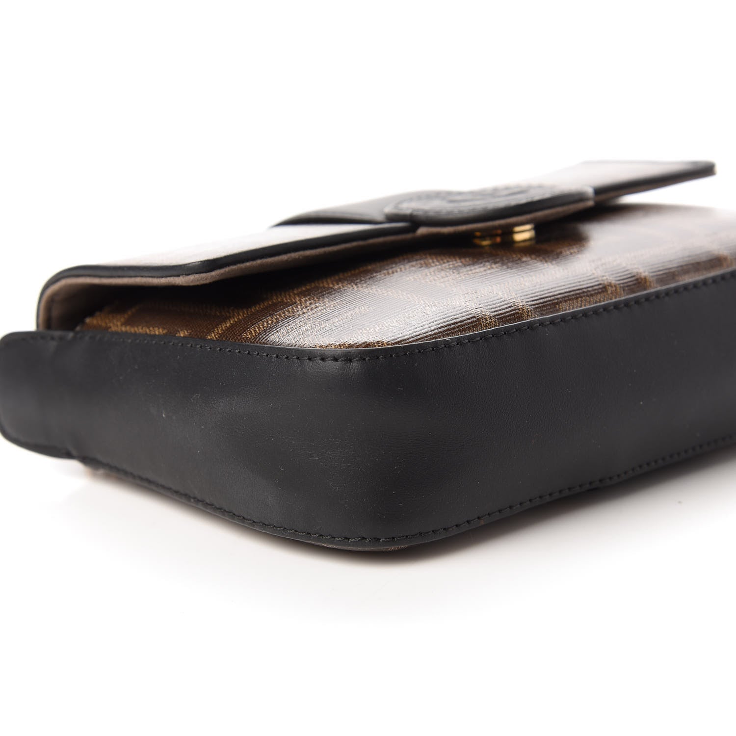 Fendi Glazed Fabric Vitello Century FF 1974 Stamp Patch Mini Double F Crossbody Bag Mogano Panna Black 6 of 12