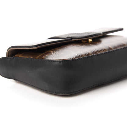 Fendi Glazed Fabric Vitello Century FF 1974 Stamp Patch Mini Double F Crossbody Bag Mogano Panna Black 6 of 12