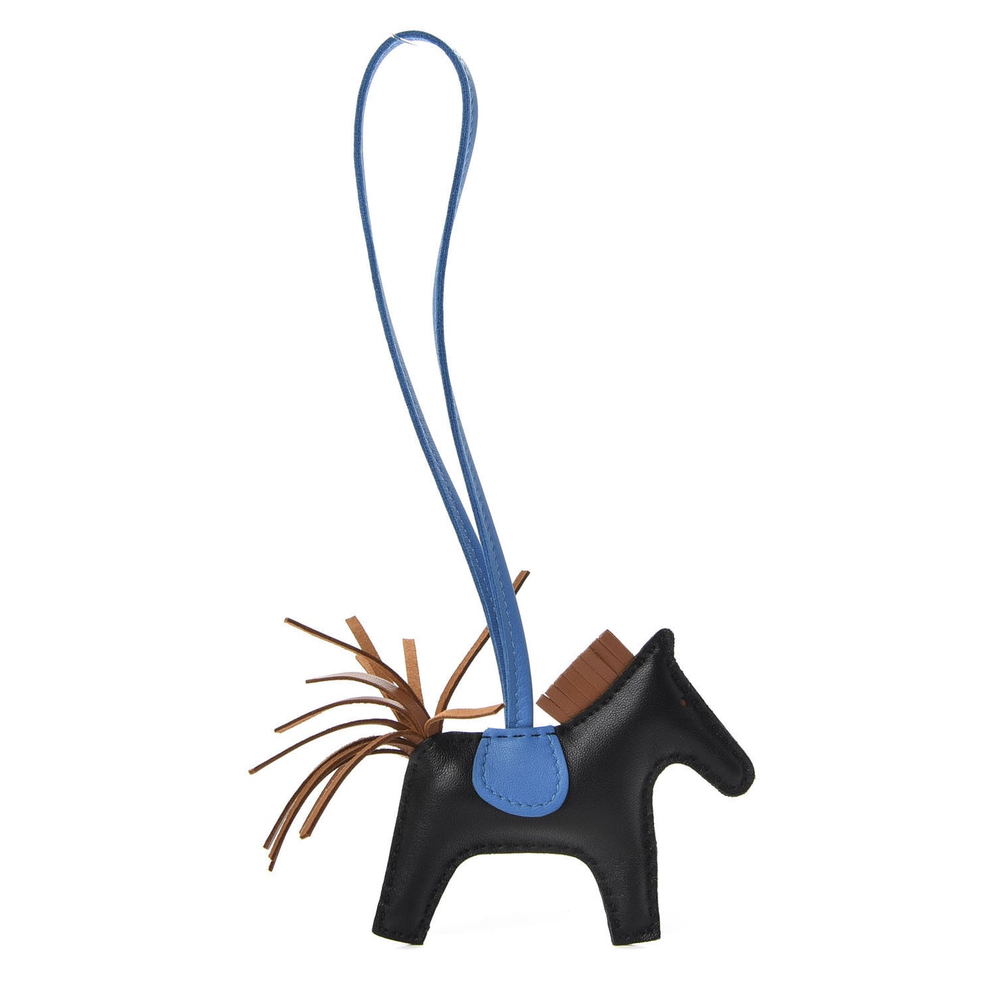 Milo Lambskin Grigri Rodeo Horse Bag Charm PM Black Gold Bleu Zanzibar