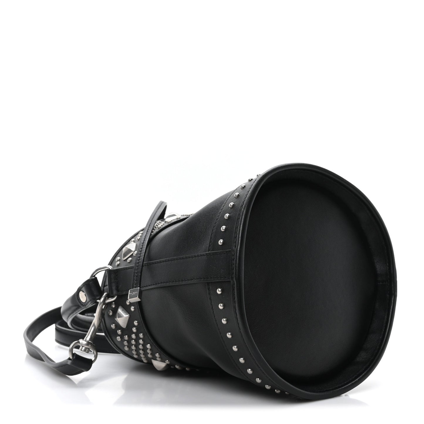 Smooth Calfskin Studded Small Bahia Drawstring Bucket Bag Black