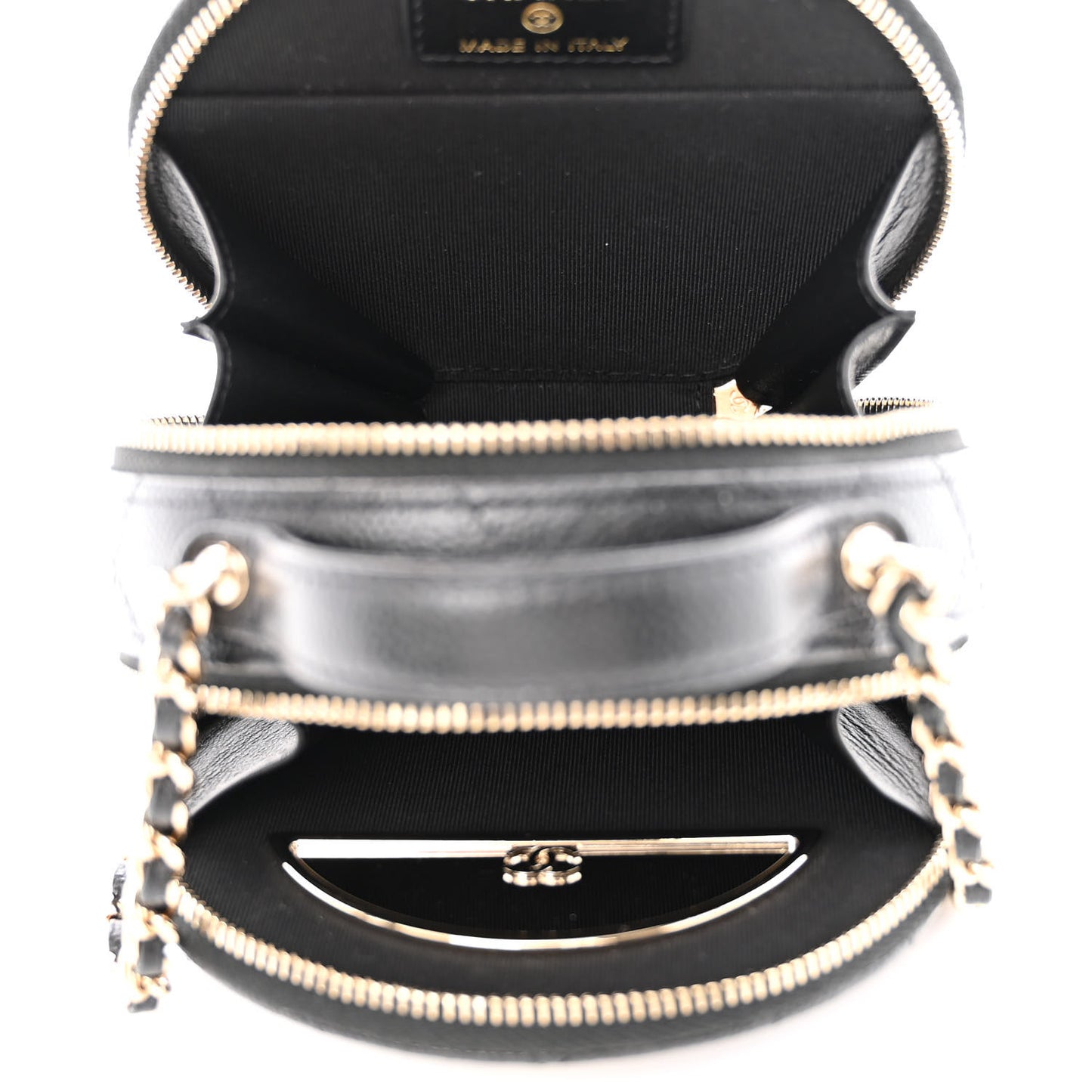 Caviar Quilted Round Handle With Care Vanity With Chain Black