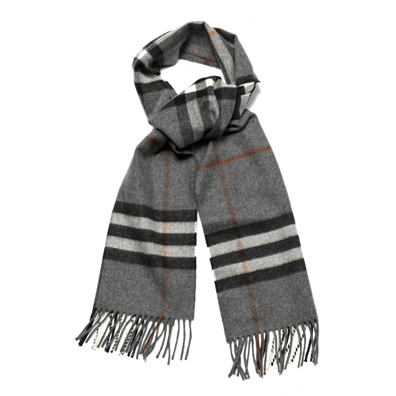 Burberry Cashmere Classic Check Fringe Scarf Grey 1 of 5